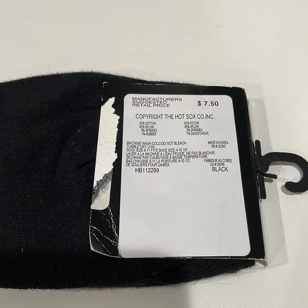 Hot Sox black ankle socks with pink flowers. NWT - Picture 2 of 3